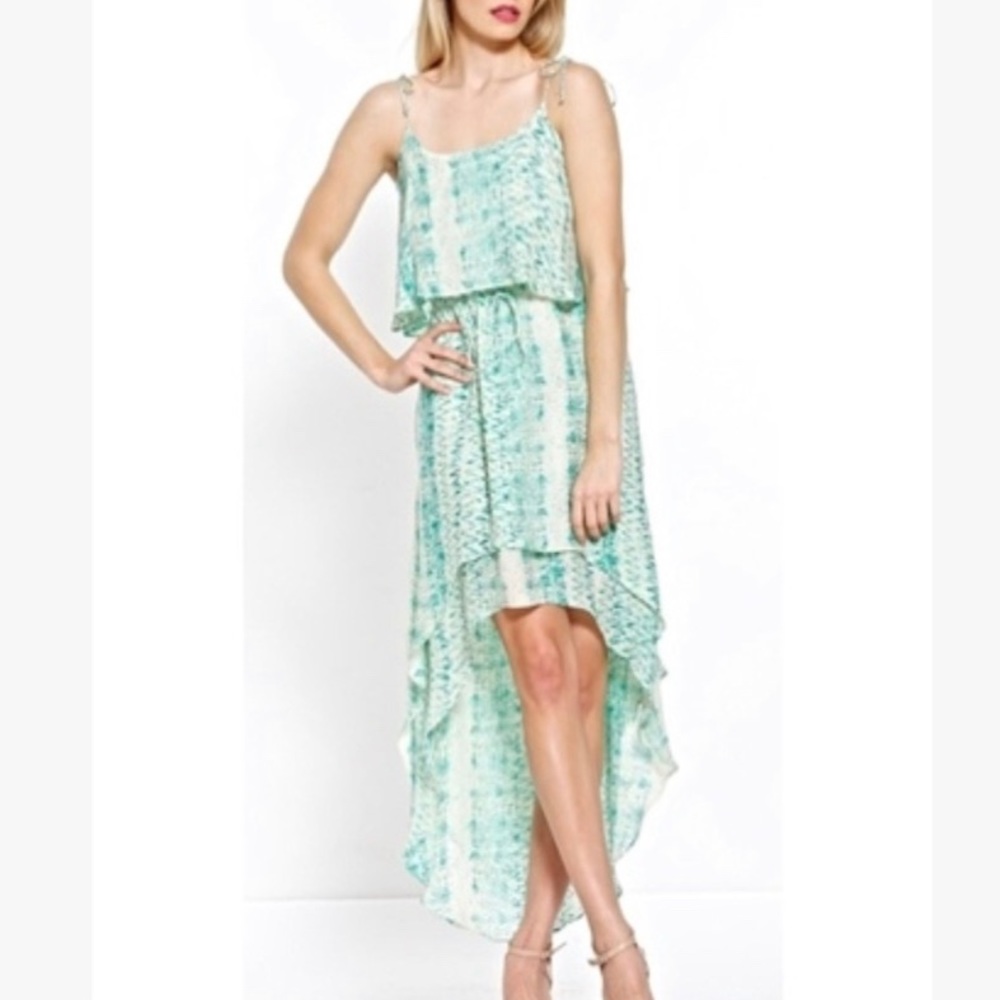 Parker Silk Green White Layer High and Low Maxi Dress Size XS